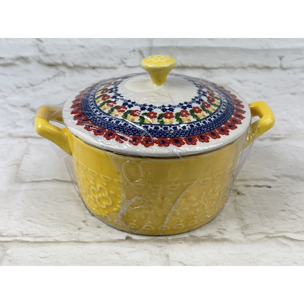 The Pioneer Woman MINI CASSEROLE STONEWARE DAZZLING DAHLIAS YELLOW 14.4oz NEW
